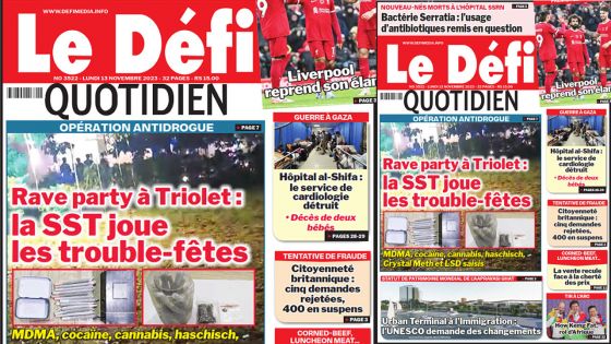 Voici la une du Défi Quotidien de ce Lundi 13 Novembre 2023