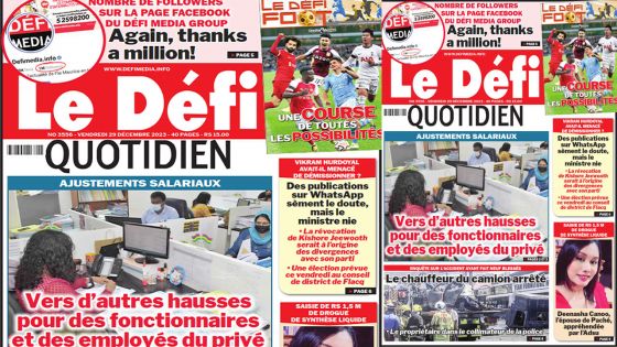 Voici la une du Défi Quotidien de ce Vendredi 29 Décembre 2023