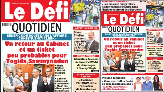 Voici la une du Défi Quotidien de ce Vendredi 31 Mai 2024