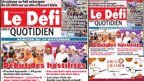 Voici la une du Défi Quotidien de ce Lundi 07 Octobre 2024