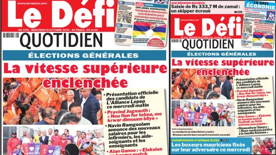 Voici la une du Défi Quotidien de ce Mercredi 16 Octobre 2024