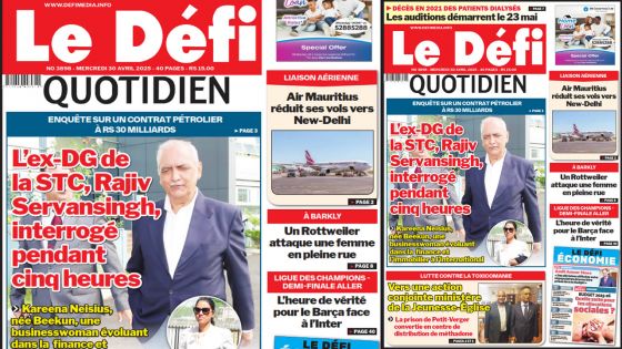 Voici la une du Défi Quotidien de ce Mercredi 30 Avril 2025