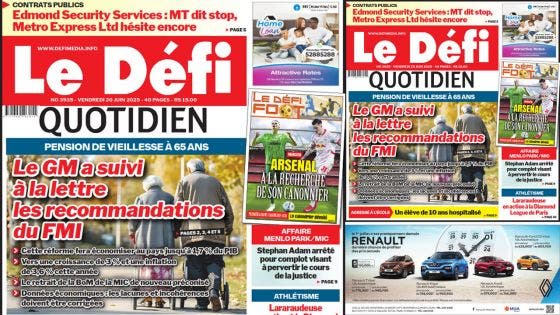 Voici la une du Défi Quotidien de ce Vendredi 20 Juin 2025