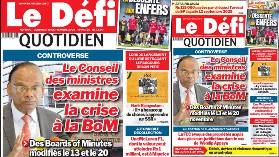 Voici la une du Défi Quotidien de ce Vendredi 19 Septembre 2025