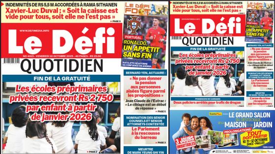 Voici la une du Défi Quotidien de ce Vendredi 10 Octobre 2025