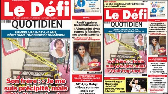 Voici la une du Défi Quotidien de ce Lundi 20 Octobre 2025