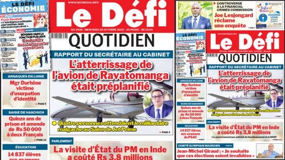 Voici la une du Défi Quotidien de ce Mercredi 29 Octobre 2025