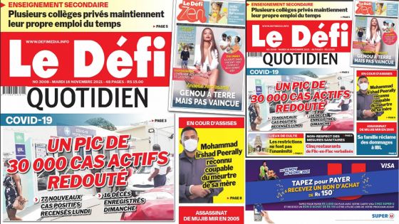 Voici la Une du Défi Quotidien de ce mardi 16 Novembre 2021