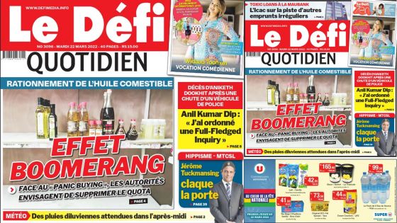 Voici la une du Défi Quotidien de ce mardi 22 mars 2022