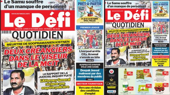 Voici la une du Défi Quotidien de ce lundi 17 Octobre 2022