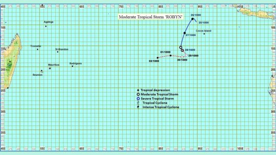 Météo : la tempête tropicale modérée loin des Mascareignes baptisée Robyn