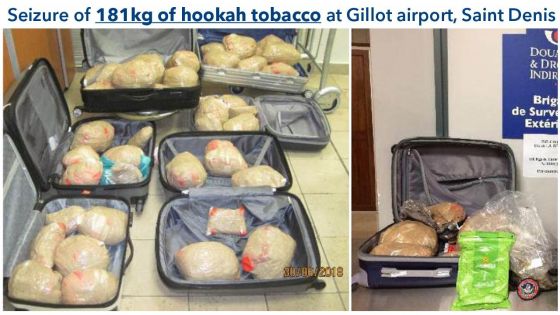 A La Réunion : saisie de 181 kilos de tabac à chicha sur quatre passagers qui étaient en transit à Maurice