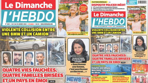 Voici la Une de Le Dimanche/L'Hebdo de ce Dimanche 13 Octobre 2024