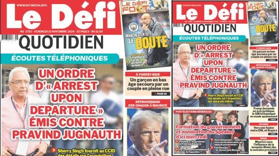 Voici la une du Défi Quotidien de ce Vendredi 15 Novembre 2024