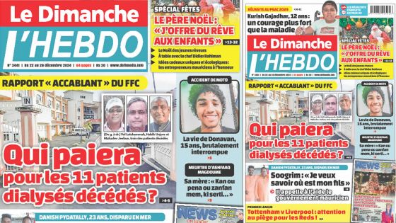 Voici la Une de Le Dimanche/L'Hebdo de ce Dimanche 22 Décembre 2024