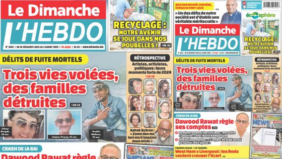 Voici la Une de Le Dimanche/L'Hebdo de ce Dimanche 29 Décembre 2024