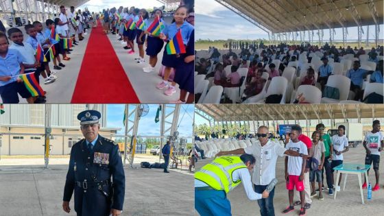 [En images] À une heure de l'inauguration des installations à Agalega : tapis rouge et élèves munis du quadricolore pour accueillir la délégation mauricienne