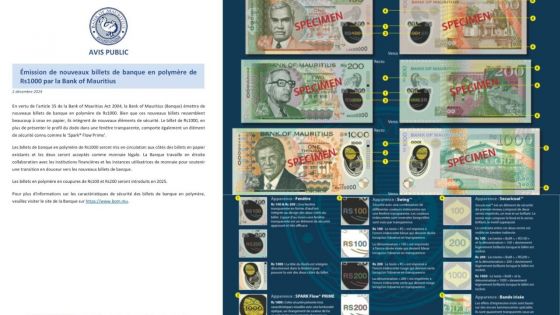 La BoM émettra des billets de banque de Rs 1000 en polymère 