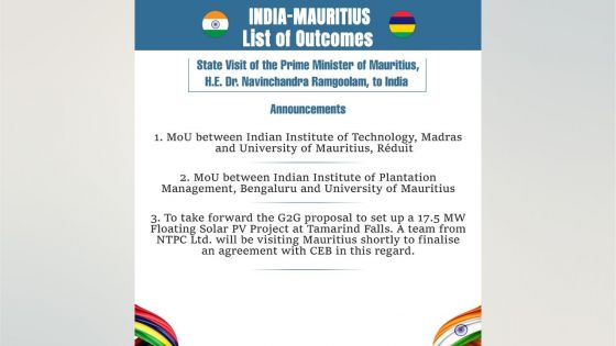 Inde-Maurice : Échanges de protocoles d’accord