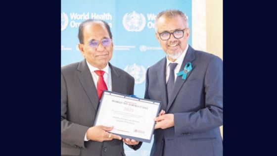 78ᵉ Assemblée mondiale de la Santé :​​​​​​​ Maurice honoré par l’OMS pour sa lutte exemplaire contre le tabac
