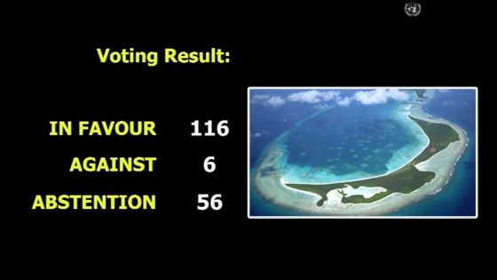 [Breaking news] Chagos : la majorité des pays membres des Nations Unies votent en faveur de la résolution de Maurice 