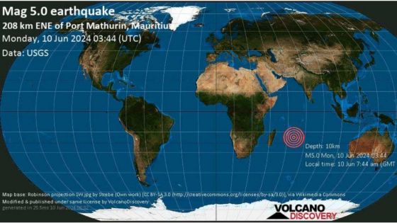 Océan Indien : un séisme de magnitude 5.0 enregistré à 208 km de Rodrigues