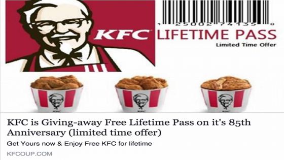 Repas gratuits à vie: de faux coupons KFC sur Facebook