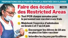 Propositions des autorités pour la rentrée des classes : faire des écoles des Restricted Areas