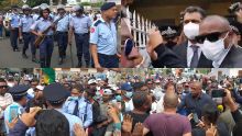 Private Prosecution de Bruneau Laurette : une foule en colère s'en prend aux ministres Ramano et Maudhoo, forte mobilisation policière 