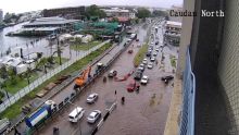 Port-Louis : vue aérienne des inondations sur l’autoroute