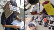 Philippines : des étudiants portent des « chapeaux anti-triche » à un examen