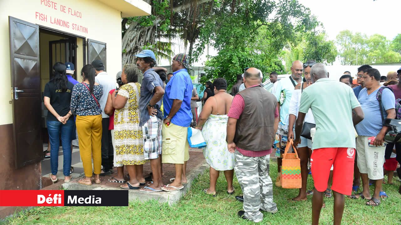 Les officiers des Fisheries doivent forcer les gens à se mettre en file avant que la vente du poisson ne se fasse à la Fish Landing Station. Pêche à la senne