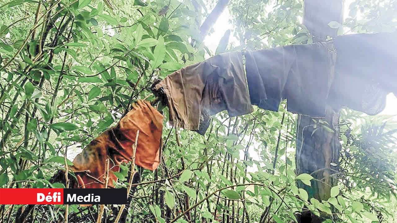 Ses vêtements sèchent au soleil sur une liane.