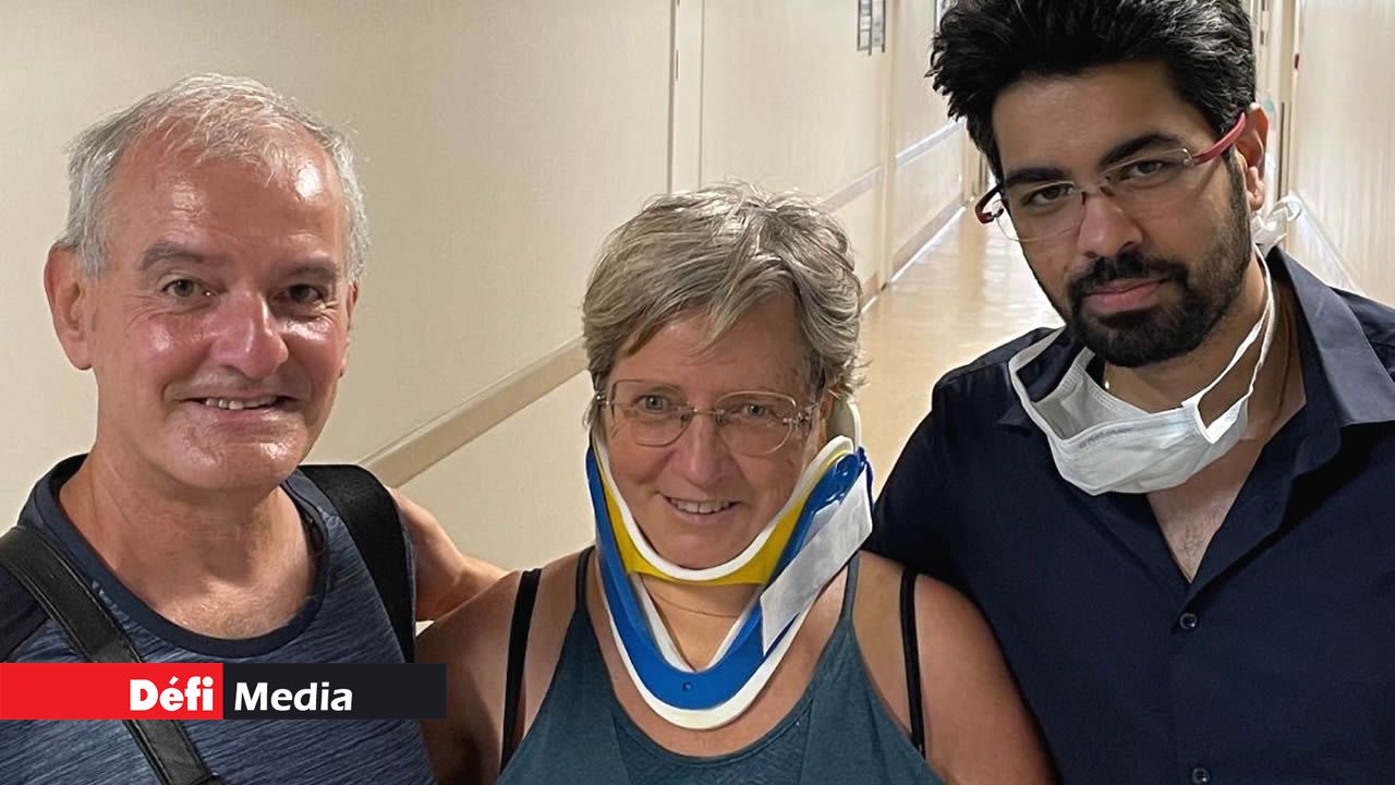 Michel, Geneviève et le Dr Kavish Ramessur, le Mauricien qui a assisté le Dr Karunagaram durant l’intervention.