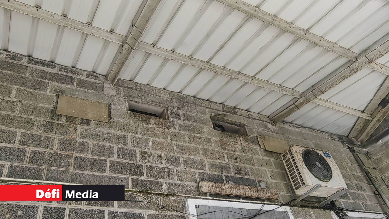 La façade est couverte d’excréments de pigeons et des passages d’air dans le mur servent d’abri à ces oiseaux.