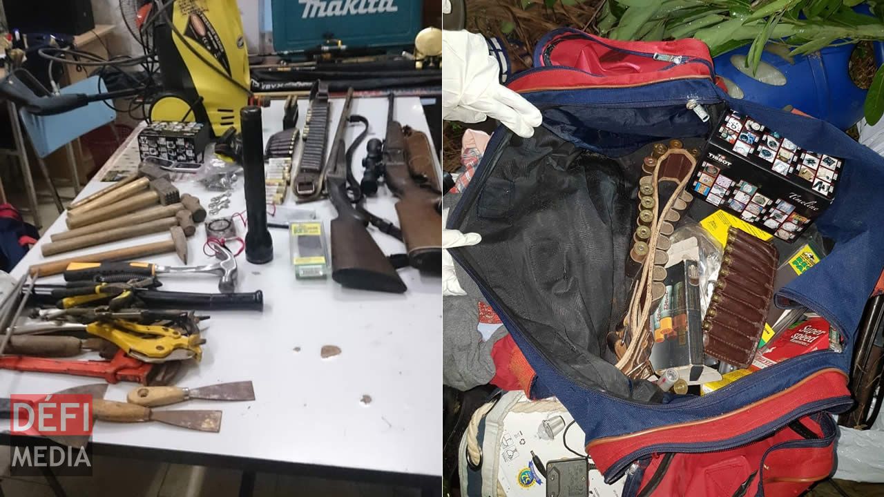 deux fusils et des cartouches de munitions