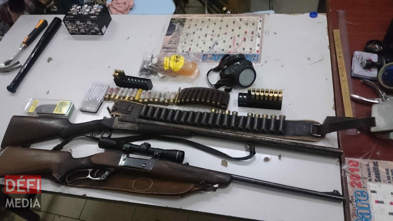 deux fusils et des cartouches de munitions