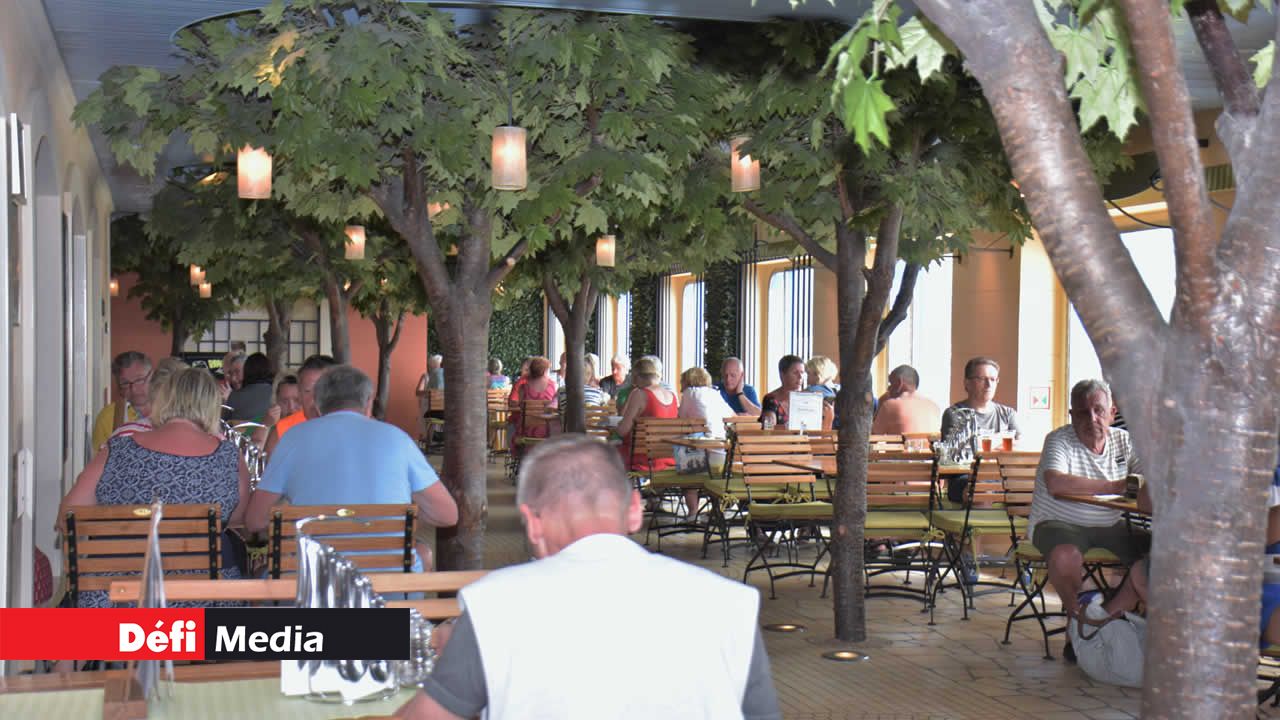 Le restaurant du paquebot est décoré avec des arbres. L’AIDA Blu