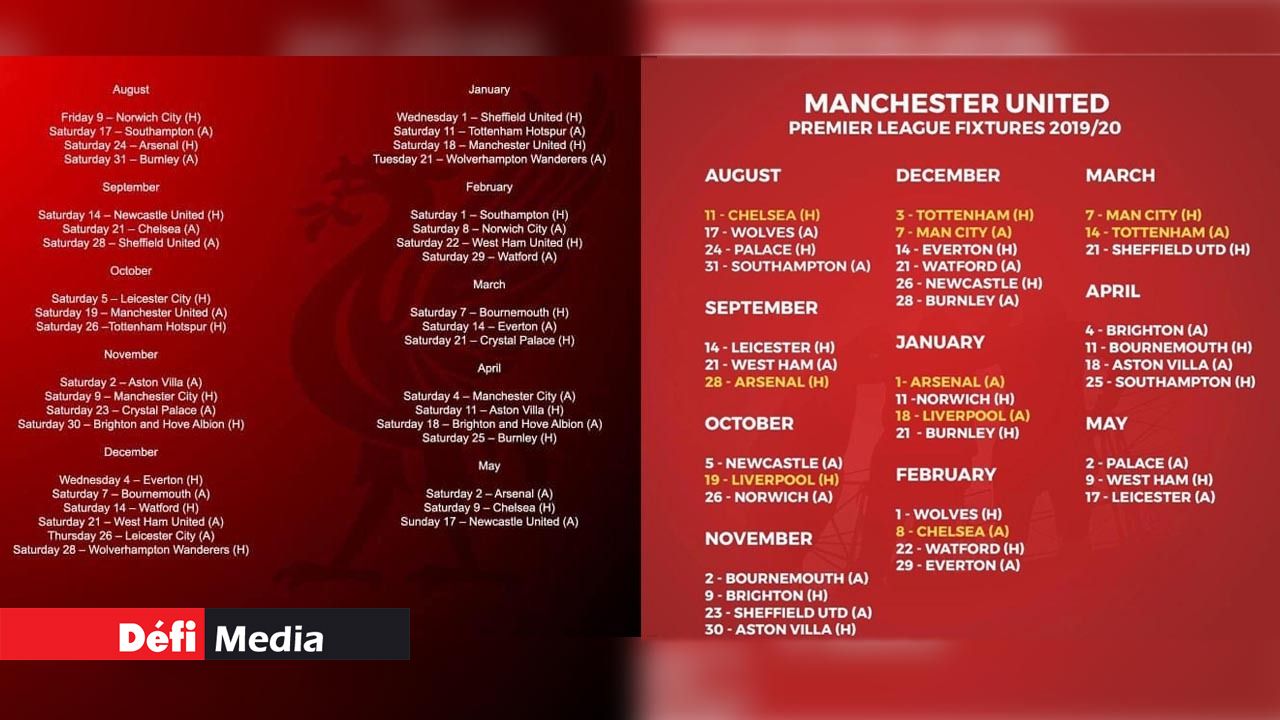 Fixtures 2019 20 Premier League Une Allechante Affiche Manchester United Chelsea Des La Premiere Journee Defimedia