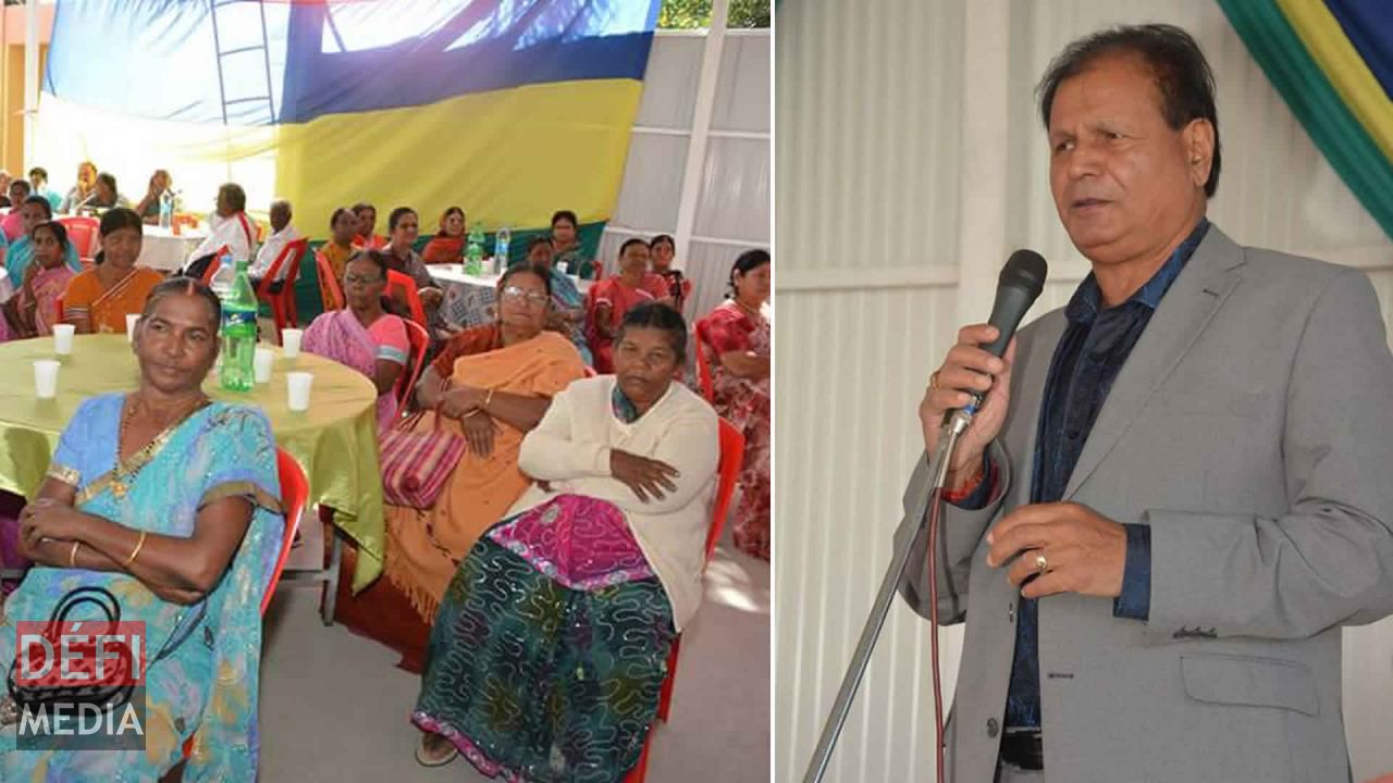 Raj Dayal lors de son intervention samedi 25 juin. A gauche, une partie de l’assistance présente lors d’une cérémonie organisée pour les personnes du 3e âge à Mare-La-Chaux